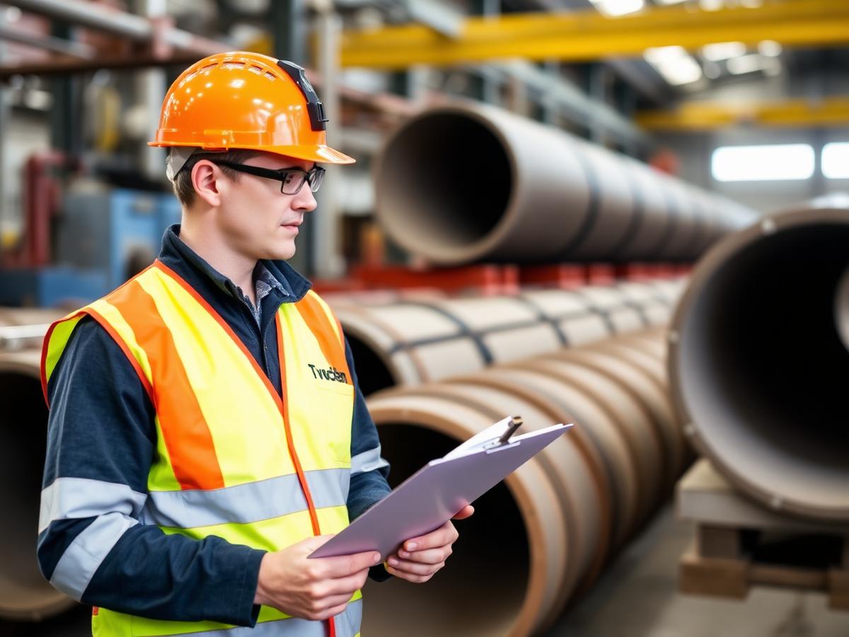 Inspección de calidad de tuberías en un taller industrial